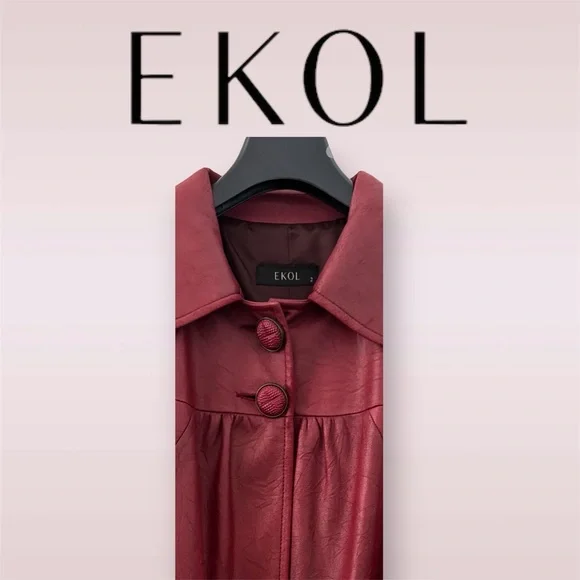 🛍️SALE🛍️ EKOL Women's Faux Leather Textured Hip-length Style Jacket - Picture 6 of 10